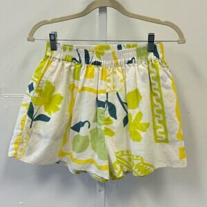 Sabo Linen Blend High Waist Boho Resort Bermuda Mini Shorts White Green Sz 4